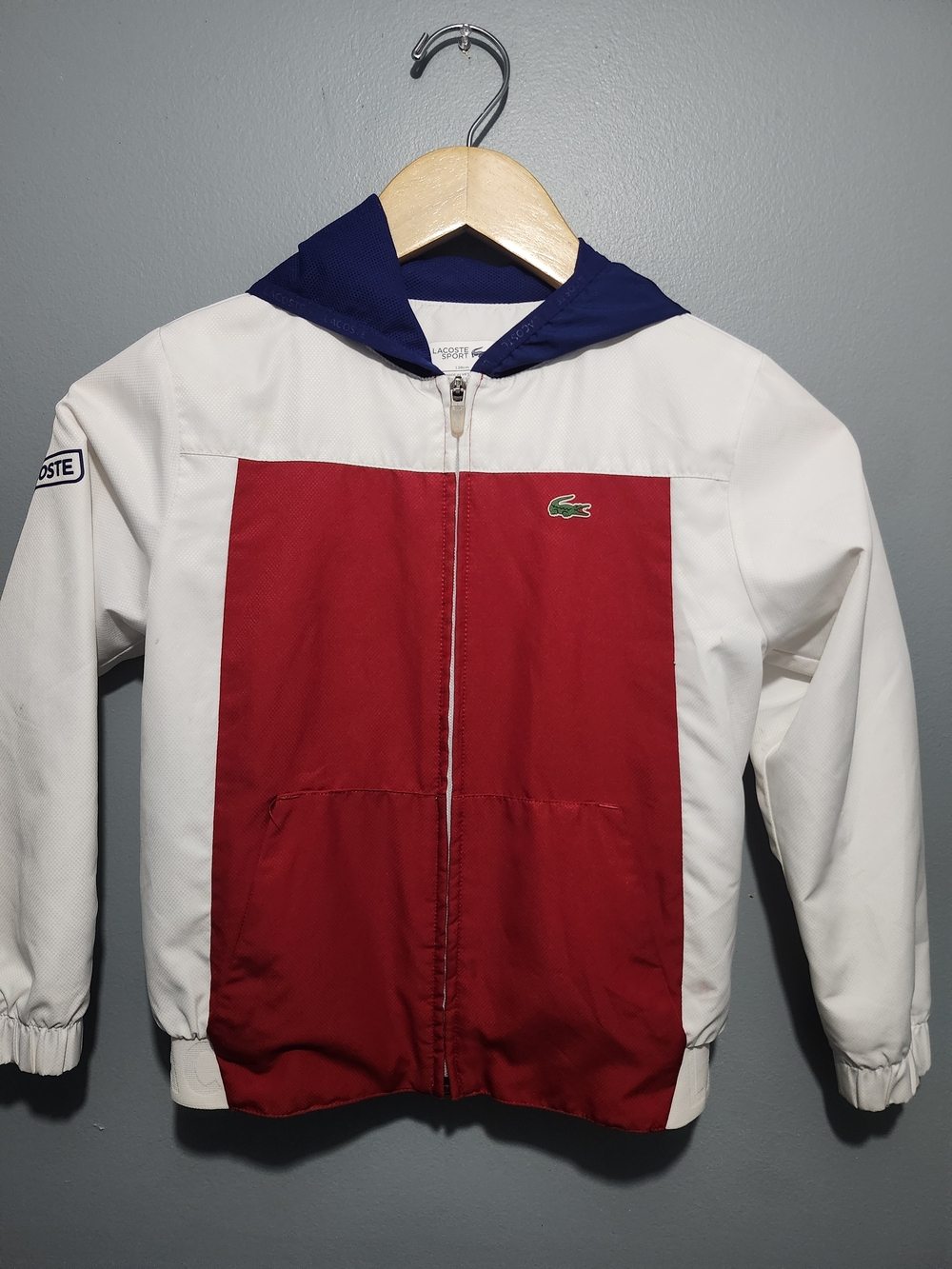 Lacoste Kids Colorblock Hooded Jacket in Red, White & Blue